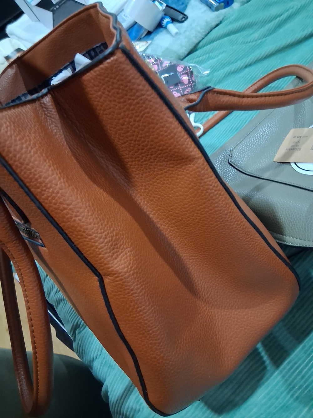 London Fog Cognac Faux Leather Tote - Picture 4 of 5